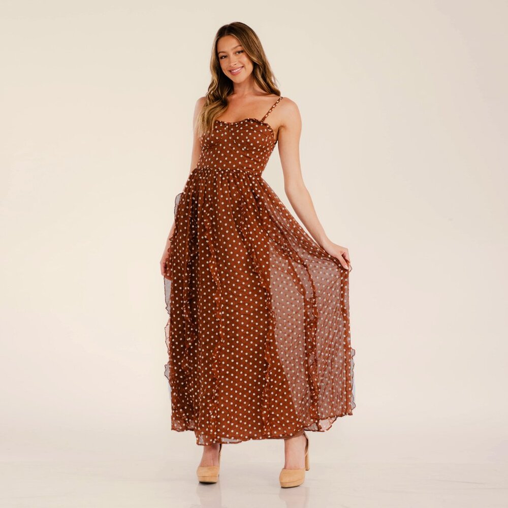 Embroidered flower ruffle maxi dress- Back smocking, ruffled skirt - Picture 10 of 13